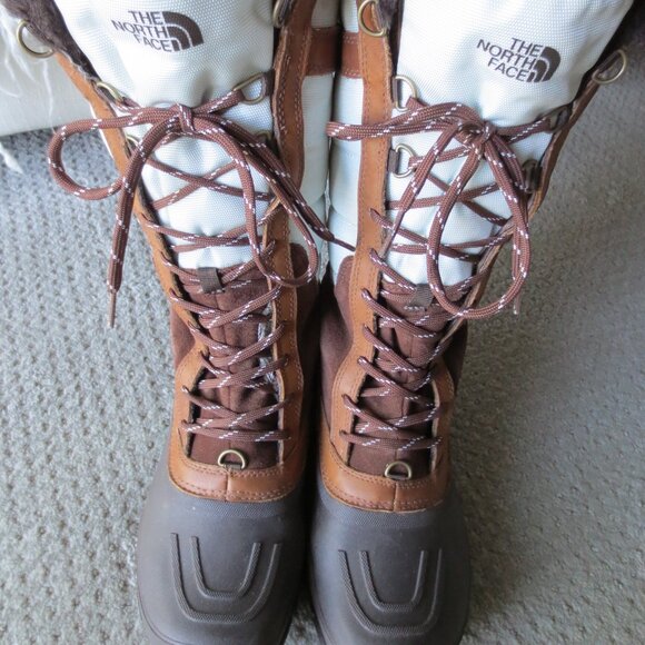 The North Face Shellista Lace Tall Winter Boots Faux Fur Top Brown & White 8 M - Picture 11 of 16
